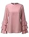 StyleDome Women's Elegant Flared Bell Ruffled Flounce Long Sleeve Blouses Casual Shirts Round Neck Tee Tops Pink US 10