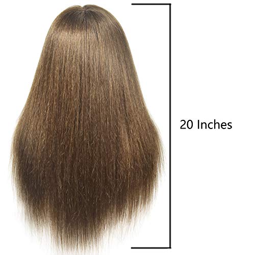 ErSiMan Female Cosmetology Mannequin Head with 100% Human Hair 20" Manikin Head for Brading Hair Hairdressing Training Head Doll Head with Clamp