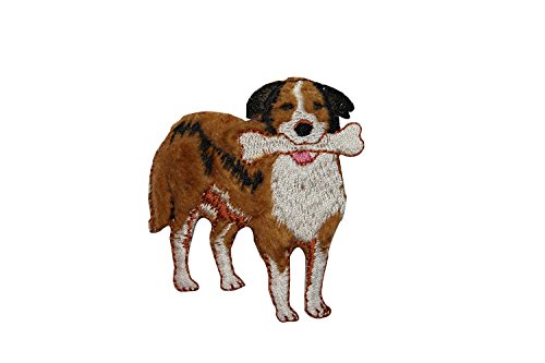 ID 3616 Fluffy Dog With Bone Patch Furry Pet Canine Embroidered Iron On Applique