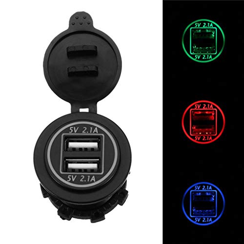 Tralntion Dual USB Car Charger 5V 2.1A/2.1A Motorcycle Vehicle Auto Car Power Adapter LED DC12V-24V