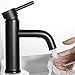 Anza Matte Black Bathroom Faucet, Single Hole Bathroom Faucet with Pop Up Drain Assembly and Faucet Supply Hose, Modern Lead-Free Brass Bathroom Sink Faucet