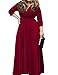 POSESHE Women's Solid V-Neck 3/4 Sleeve Plus Size Evening Party Maxi Dress Wine Red XX-Large