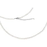 Pearl Necklace for Women and Girls, Handmade 14” Choker with Tiny White Freshwater Pearls, Silver Clasp, and 3” Adjustable Chain, Cute Trendy Layered Necklaces