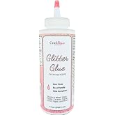 CrystaLac Glitter Glue Adhesive Permanent Bonding Non Toxic Water-Based for Adhering &amp; Sealing Crafts, Non-Yellowing with No VOCs, Bonds to Metal Glass Plastic Ceramic Fabric &amp; More, 12-Fl.Oz., Clear