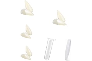 Geodurn Fake Vampire Fangs with Adhesive - 4 Sets of 19mm and 21mm Sizes Fake Teeth Ideal for Halloween Parties, Cosplay, and Costume Decorations for Kids and Adults