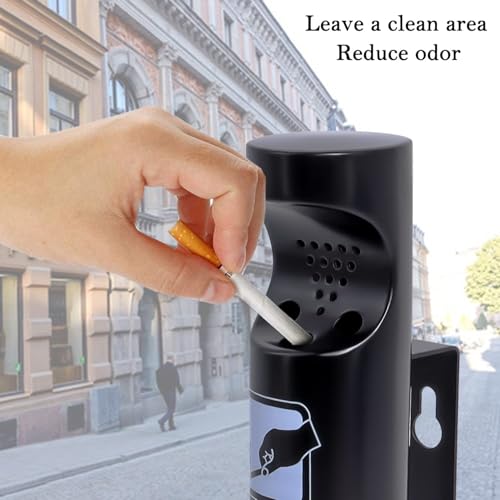 Poweka Stainless Steel Wall Ashtray with Lock for Restaurants, Hotels Offices and Balconies (Black, 2 Pieces)