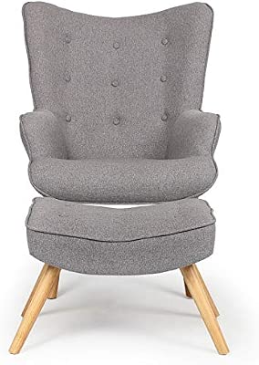Menzzo Fauteuil Scandinave Gris Clair Avec Pouf Repose Pied