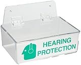 Brady 2019L 3" Height, 9" Width, 6" Depth, Acrylic, Green On Clear Color Compact Ear Plug Dispenser With Cover, Legend "Hearing Protection (With Picto)"