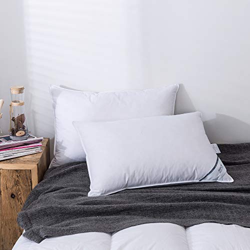 ANALIN 2 Pack Goose Feather Down Pillows, 100% Cotton Shell, Non-allergenic & Anti dust mite, Soft Hotel Quality Pillows (15% Goose Down)