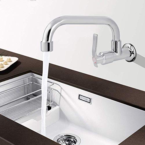 Cafopgrill G1/2in Wall Mounted Water, Brass Body/Stainless Steel Tube Kitchen Bathroom Single Cold Water Tap Sink Water Faucet(Type B 20cm)