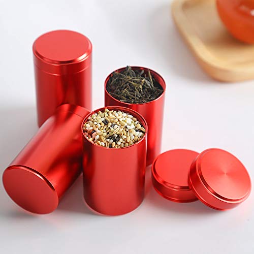 Tea Tins Canister set with Airtight Lids Home Kitchen Canisters for Tea Coffee Sugar Storage Loose Leaf Tea Tin Containers storage (Red 4PC Middle)