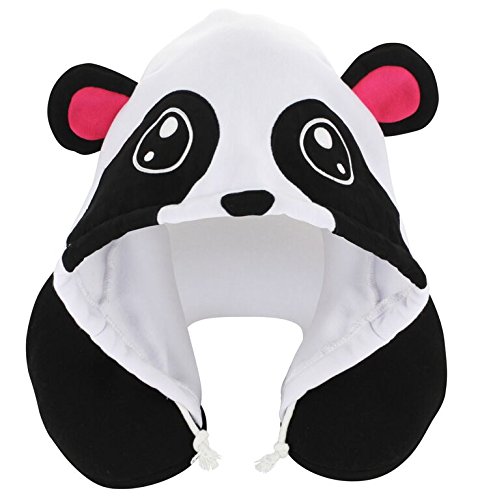 KOVOT Animal Panda Hoodie Travel Pillows, White/Black