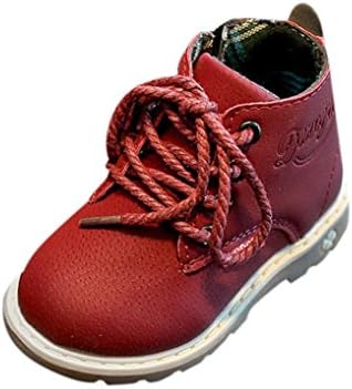 Axinke Toddler Girls Boys Warm Shoes PU Leather Lace-up Ankle Boots