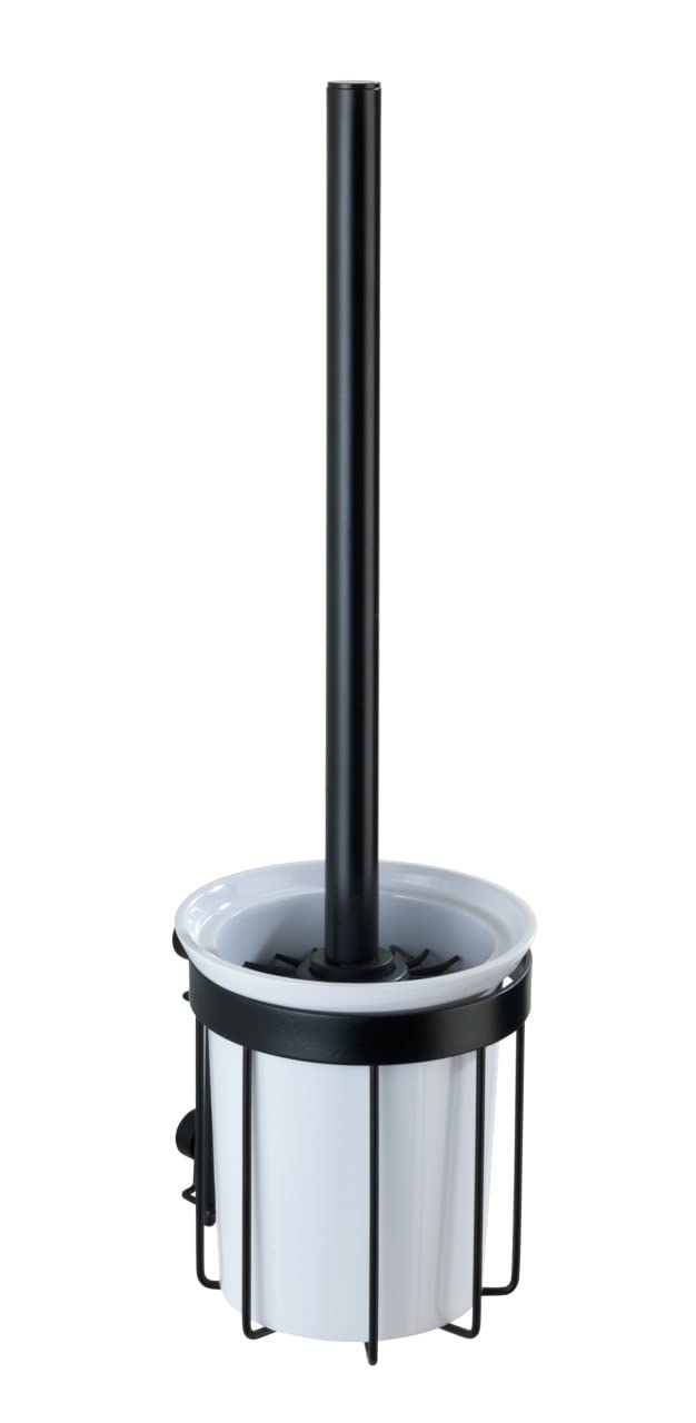 WENKO Classic Plus Black Toilet Brush Holder Rust Protection, Steel, 10.5 x 35.5 x 12 cm, Black
