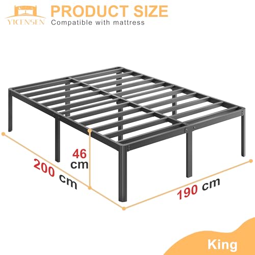 Yicensen Base Cama King Size de 46 cm de Altura, Metal Base King Size con Patas Redondeadas de Esquina, Plataforma Resistente Cama Muy Resistente Fácil Montaje, Sin Ruido, No Necesita Somier, Negro
