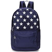 AYCQ School Backpacks for Teen Girls Nylon Bookpacks Womens Travel Daypack Star Pattern Student Bookbag (Navy)