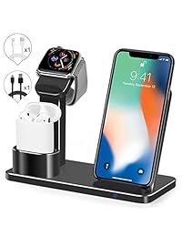 SENZLE 4 en 1 Cargador inalámbrico de aluminio para escritorio de carga, soporte de carga, estación de base compatible con iWatch AiPods iPhone lápiz iPad iWatch soporte de carga ?modo de soporte nocturno?