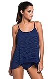 Aleumdr Womens Stripes Tankini Top with Bikini Brief Swimsuit Plus Size S-XXXL
