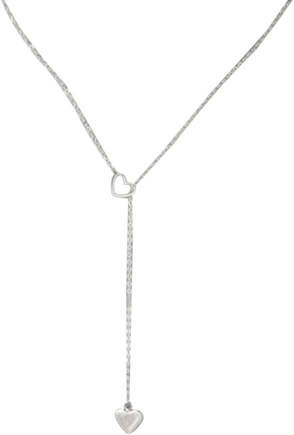 Shybuy Women Fashion Sweet Heart Stainless Steel Pendant Necklace Gift for Ladies (Silver, Approx. 50cm)
