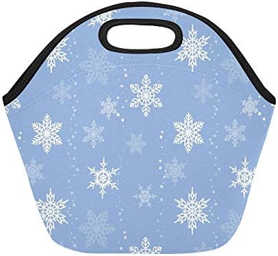 Insulated Neoprene Lunch Bag Snowflakes Raster Large Size Reusable Thermal Thick Lunch Tote Bags For Lunch Boxes For Outdoors,work, Office, School