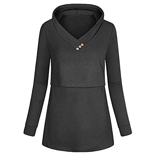 BOLUOYI Maternity Shirts Plus Size Women's Nursing Hoodie Long Sleeves Striped Tops Breastfeeding Hoodie Sweatshirt Gray XXL