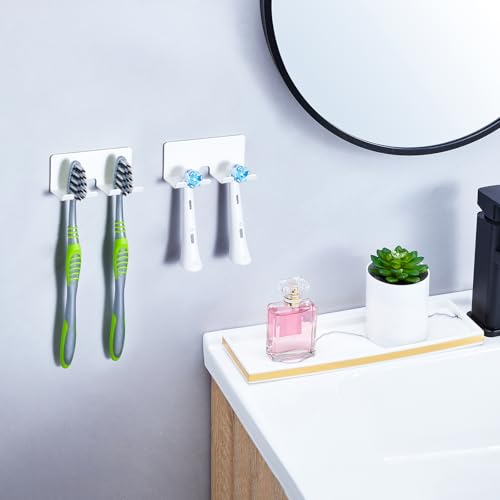 GGQ Electric Toothbrush Holder - Wall Mounted Toothbrush Holder in Holder Electric Toothbrush Heads Without Drilling for Bathroom Toothbrush Holder Self-Adhesive (White, Small)