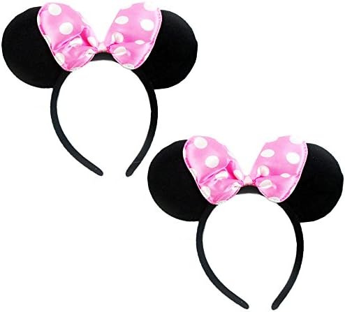 2 Pc Minnie Mouse Ears Headbands Pink Polka Dot Bow Costume Party Favor New Gift