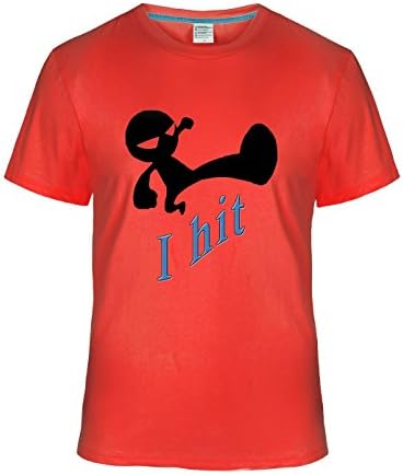 Ta Dey Stick Figure I Hit Black and White Cartoons T-Shirt for Mens M red