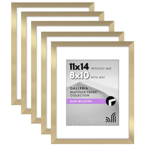 Americanflat 11x14 Picture Frame Set of 5 in Gold - Use as 8x10 Picture Frame with Mat or 11x14 Frame Without Mat - Picture Frames Collage Wall Decor with Plexiglass Cover - Gallery Wall Frame Set