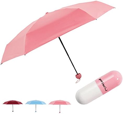 FIRSTBABY Small Mini Travel Umbrella with Cute Capsule Case,5 Folding Compact Pocket Umbrella