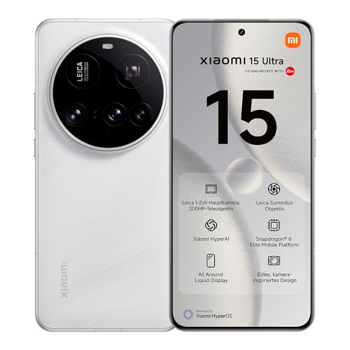 XIAOMI 15 Ultra Smartphone, 16+512GB, Weiß, Handy ohne Vertrag, 100mm 200MP Leica Kamera, 120Hz WQHD+ AMOLED Display, Snapdragon 8 Elite, 5410mAh, 90W HyperCharge, Hyper AI, Dual-SIM