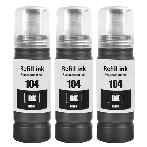 SHUOLEI 104 Encre Compatible with Epson 104 Bouteille d'encre Multipack pour ecocotank ET-1810 ET-2726 ET-2810 ET-2811 ET-2812 ET-2814 ET-2815 ET-2820 ET-2821 ET-28821 ET-288825 ET-2826 ET-4700 ET-4800 (Black×3)