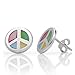 925 Sterling Silver Multi-Colored Mother of Pearl Peace Sign 13 mm Post Stud Earrings - Nickel Free