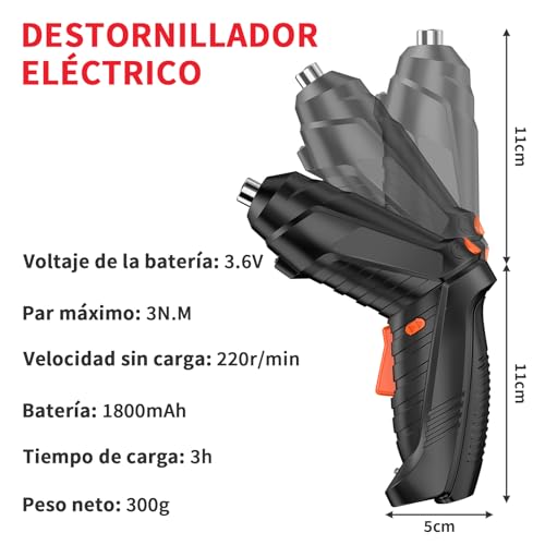 YEAHCHIC Juego de 47 Destornillador Eléctrico Inalámbricos de 3,6 V con Puntas Recargables por USB，Uso Doméstico, Reparación， Mango Giratorio de 90°a 180°, Atornillador Puntas Intercambiables
