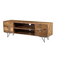 TUP The Urban Port 63 Inch Mango Wood TV Cabinet with Spacious Storage, Natural Brown and Black