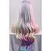 BERON 27 Inches Long Curly Mixed Color Charming Soft Full Wig with Bangs Wig Cap Included