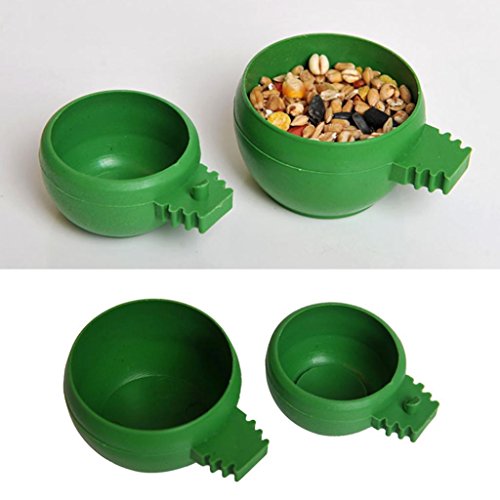 Afco Bird Feeding Bowl,Plastic Round Food Water Cup Holder Parrot Pigeon Cage Hanging Feeder size S (Green)