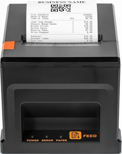 Fuhuihe 80mm Thermal POS Printer with Automatic Cutter and 5 Rolls of Paper - 300mm/s for Windows PC, USB LAN Bluetooth