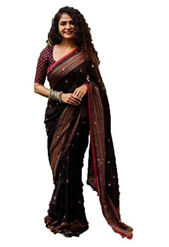 Women's Jute Silk Saree With Blouse Piece (AR01_01_Black)