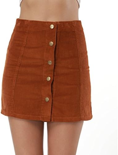 Clarisbelle Women's Junior High Waist Faux Suede Button Closure Plain A-line Mini Short Skirt