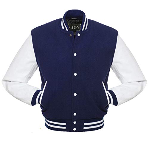 blue and white baseball jacket
