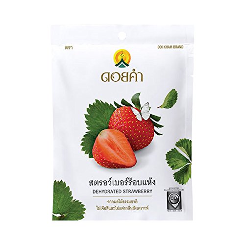 3 Packs of Dehydrated Strawberry, Made From Real Strawberry, Delicious Snack From Doi Kham Brand, Royal Project Product from Thailand. Natural Color and Flavor Added. (25 g/ pack)