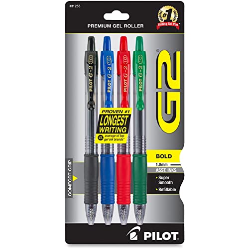 PILOT G2 Gel-Ink Pens, Bold Point (1.0mm), 1.0 Gel Pens, Assorted, 4-Pack