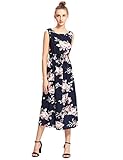 MAKEMECHIC Women's Sleeveless Casual Swing Beach Summer Long Tank Dress Navy-Floral L