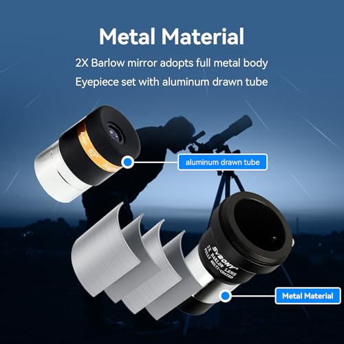 Svbony Eyepiece Set with 2X Barlow Lens, Telescope Eyepiece 62° Wide Angle 4mm 10mm 23mm and Metallic Barlow, 1.25 Inch FMC Lens for Planetary and Lunar Galaxy Observations