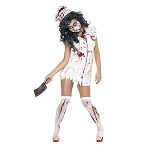 Disfraz de Enfermera Zombi, con Vestido, mascarilla y Adorno para la Cabeza Halloween