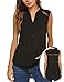 SoTeer Women Sleeveless Blouse Comfy V Neck Loose Casual Button Down Shirts