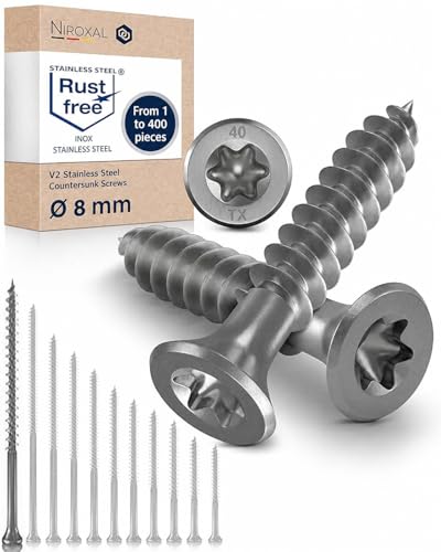 Edelstahl Holzschrauben V2A A2 Senkkopf Torx TX40 – Teilgewinde – 8x240 mm – 400 Stück – Universalschrauben Holz