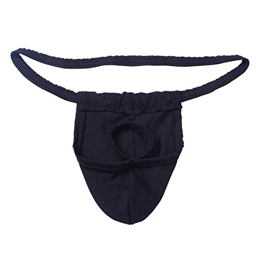 FEESHOW Men's Open Front Hole G String Thongs Underwear T-Back (Black Loop)