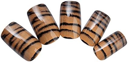 Nadeco Artificial Nails,Tiger Stripe Pattern,Brown Color,24 Nail Covers 12 Size